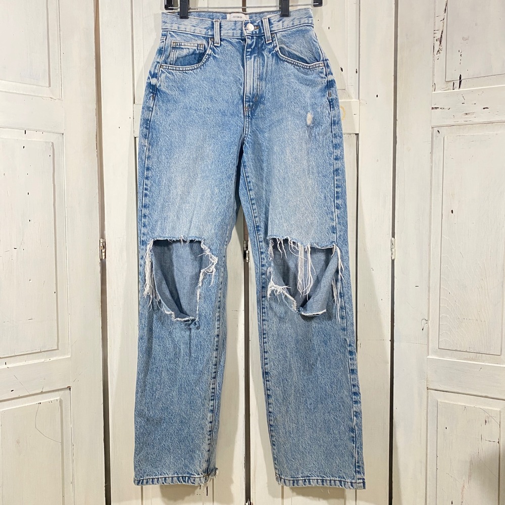 Cotton On 90s Distressed Acid Wash Loose Straight Leg Jeans Size 4 Grunge Y2K - Picture 2 of 6